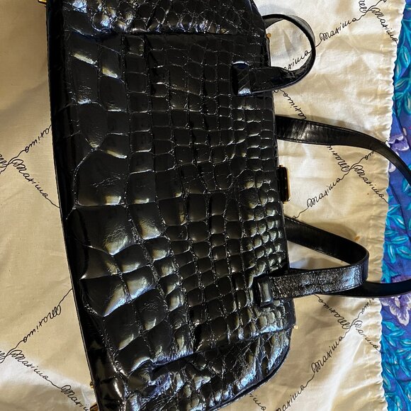 Vintage Titti Dell'Acqua for Maxima Black Leather Genuine Alligator Bag - Picture 2 of 8